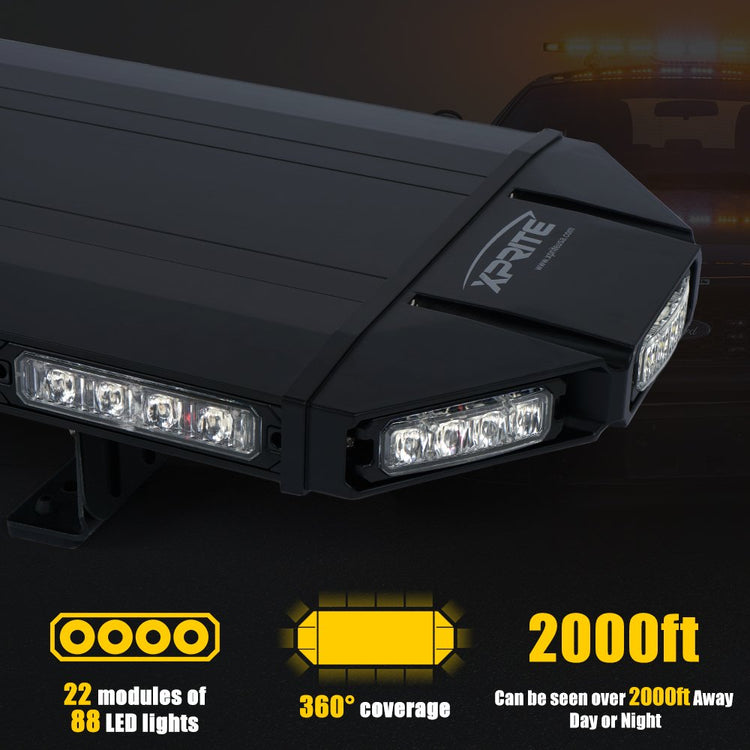 48" Amber Emergency Strobe Bar Lights Black Hawk Hevy-duty Rooftop Security Flashing Hazard Warning Lightbar for Tow Trucks Construction Vehicles Traffic Pilot Cars Snowplow