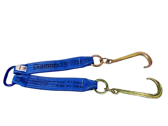 4" x 24" V Strap Bridle Diamond Weave With 15" Forged J Hooks and G100 oblong link