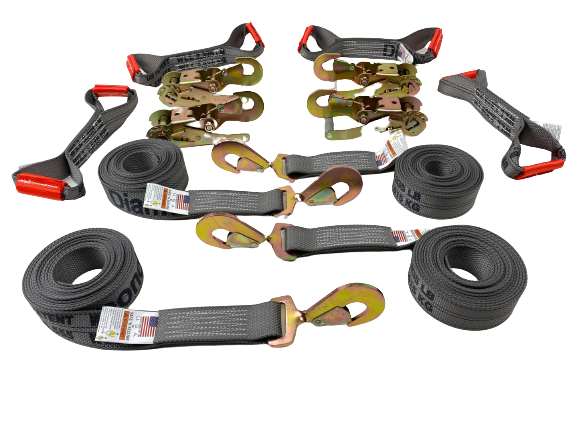 8 Point Kit DIAMOND WEAVE flatbed/rollback 14' car tie-down w/twisted snap hook