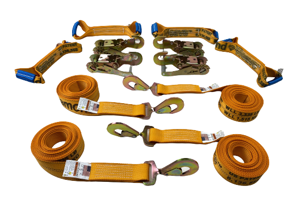 8 Point Kit DIAMOND WEAVE flatbed/rollback 14' car tie-down w/twisted snap hook