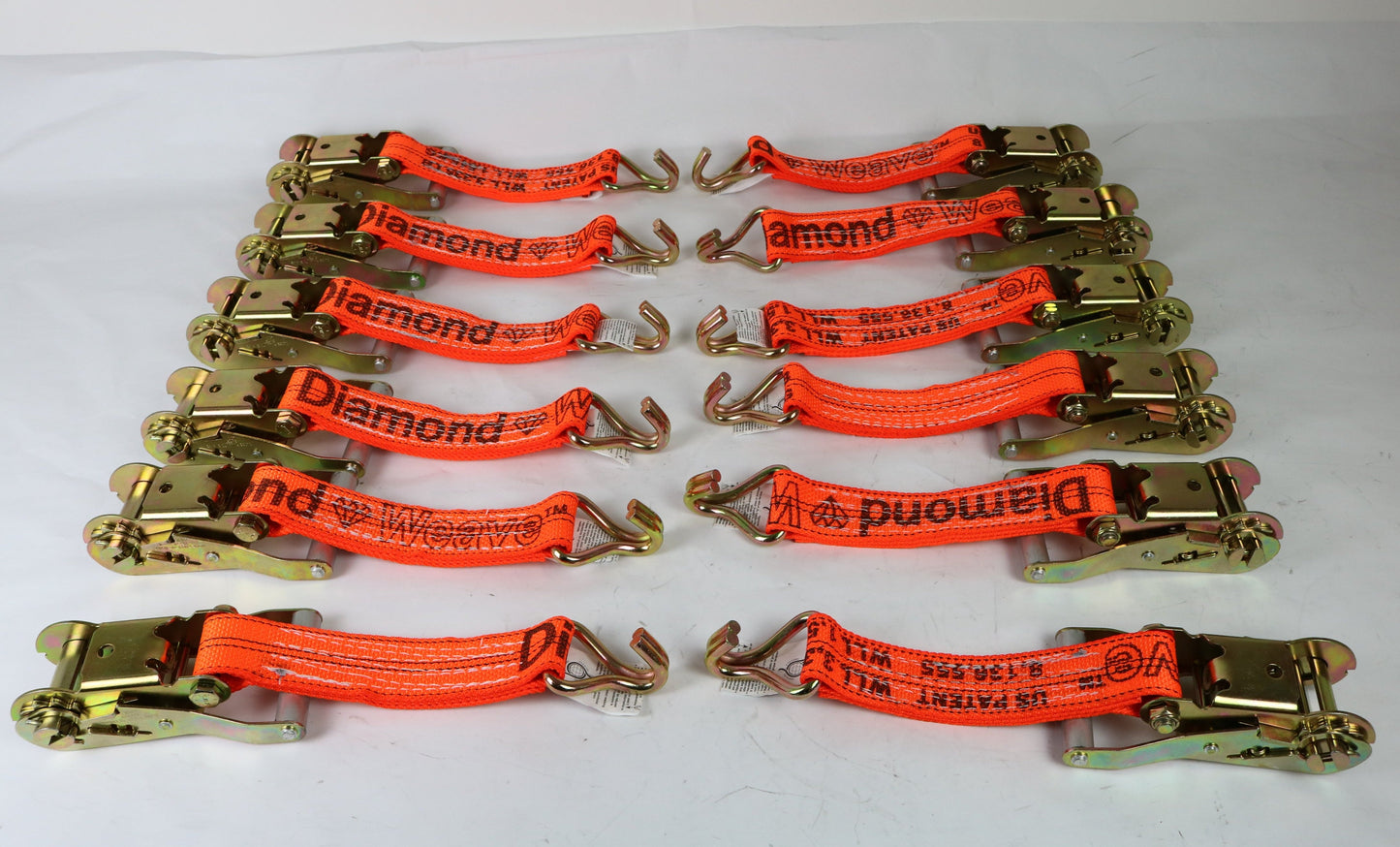 2" Ratchet with Orange Diamond Weave and Double J Wire Hook | Pack of 12