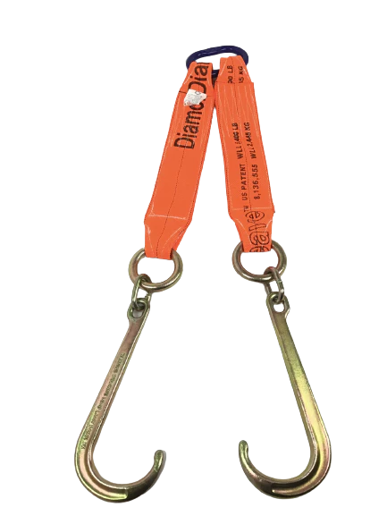4" x 24" V Strap Bridle Diamond Weave With 15" Forged J Hooks and G100 oblong link