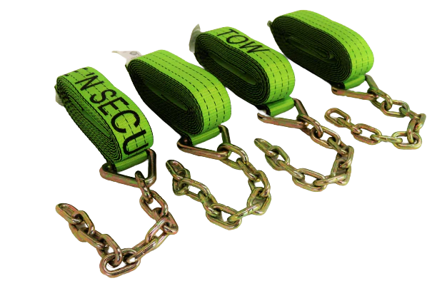 8 Point Heavy Duty TECNIC Strap Kit 14' for Rollback/Flatbed Tie Downs with 12" Chain Tail
