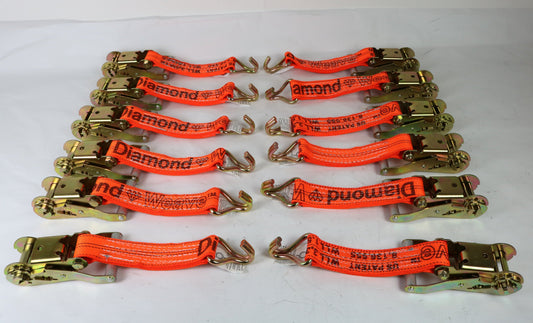 2" Ratchet with Orange Diamond Weave and Double J Wire Hook | Pack of 12